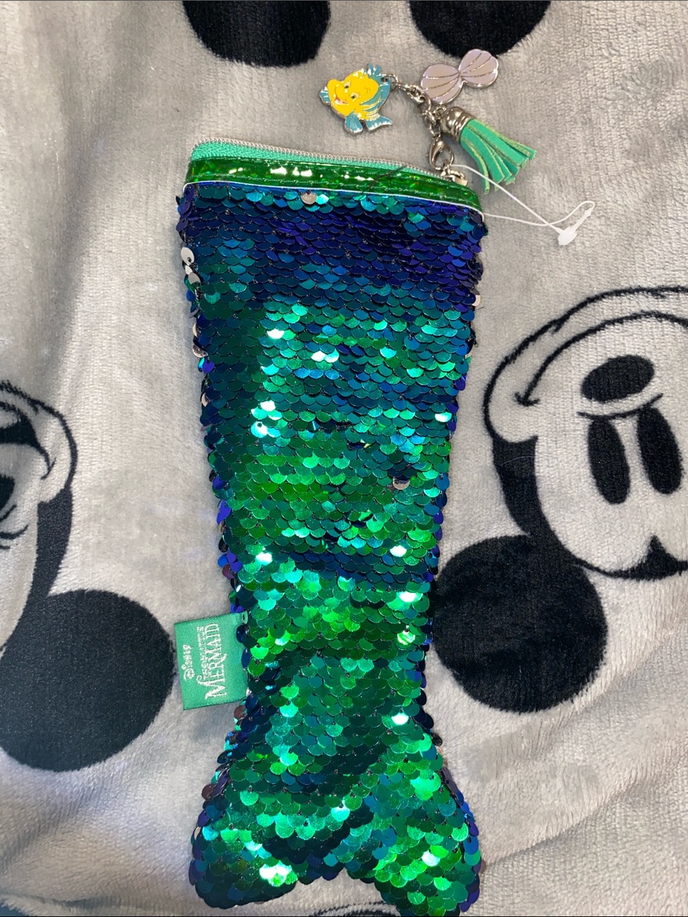Disneys little  mermaid Green & Blue Sequins pencil Case or coin purse